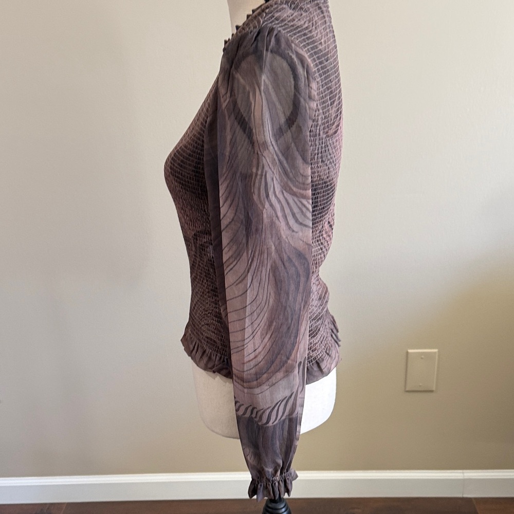 TRUTH by Republic brown with sheer sleeves and ruffles. Size is Small - Picture 4 of 6